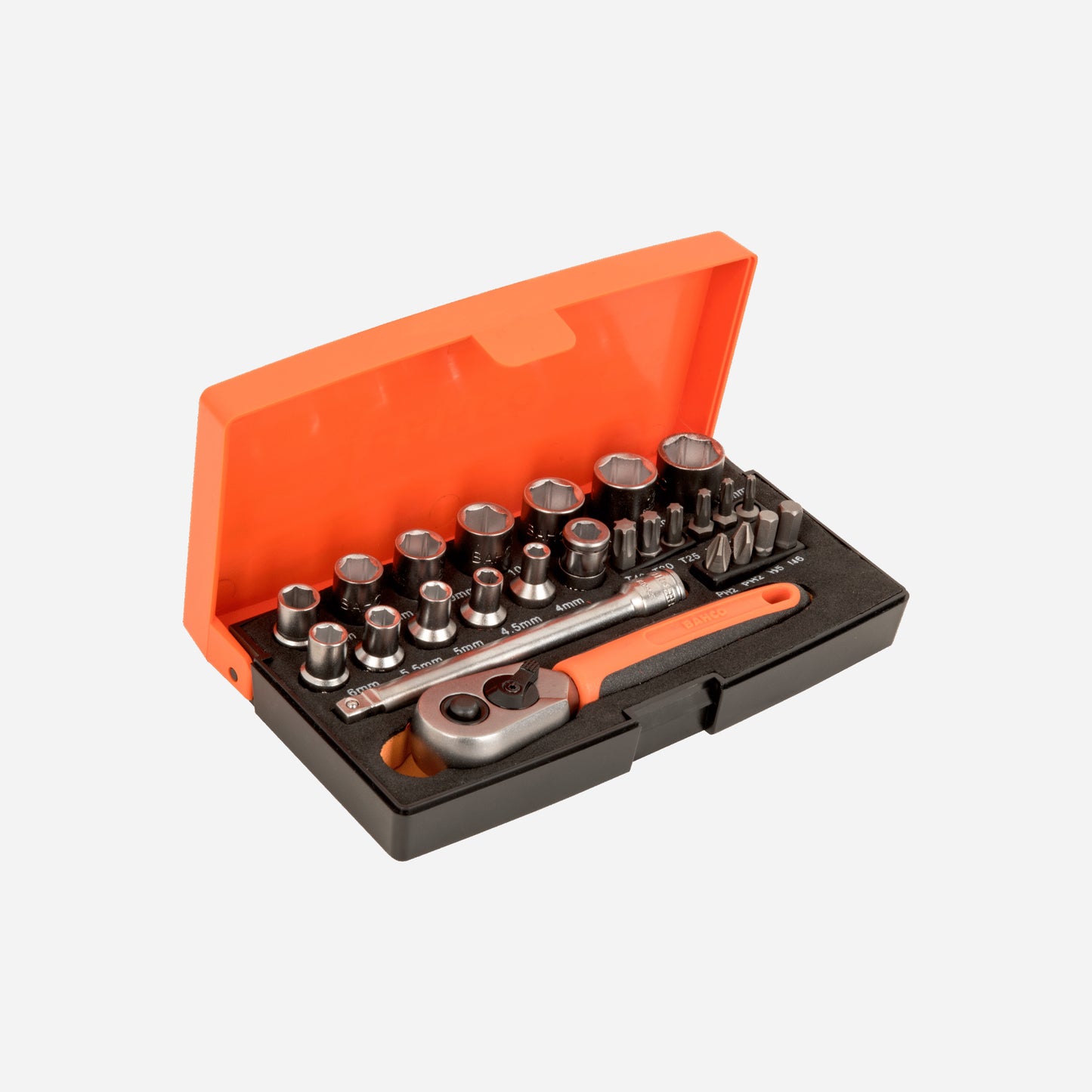 SL25 | Bahco  1/4" Square Drive Socket Set with Metric Hex Profile and Screwdriver Bits/Bit Holder