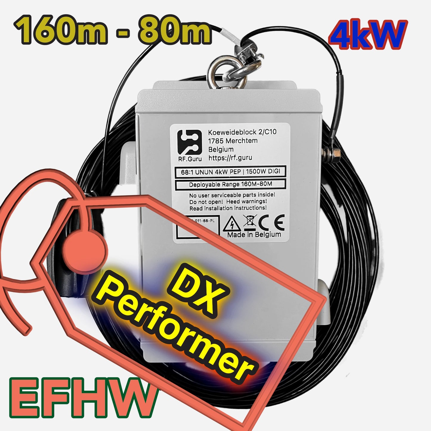 160M 80M Dual band EFHW 68:1 4kW Antenna