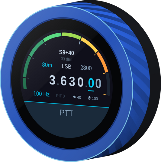 VFO-Knob Blue with AetherSDR display — rechargeable battery edition