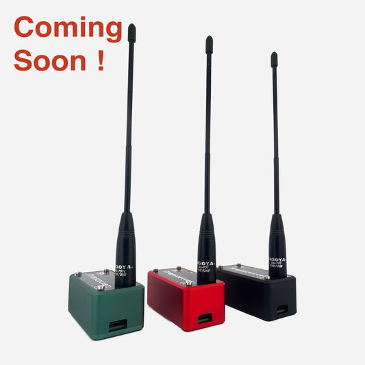 A compact device housed in a black enclosure, featuring a UHF antenna, designed to function as an EchoLink/SVXLink analog transceiver. Presented here in Green, Red and Black aluminium enclosure.