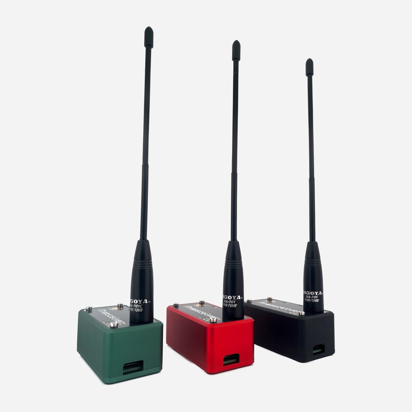  A compact device housed in a red, green or black aluminium enclosure, featuring a UHF antenna, designed to function as an EchoLink/SVXLink analog transceiver.